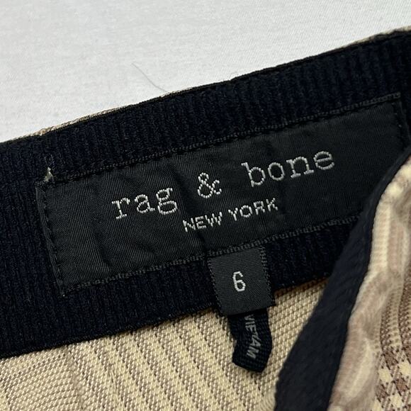 Rag & Bone Polly Pants Women's 6 Tan Plaid Ankle Cropped Straight Leg Back Zip - Picture 2 of 9